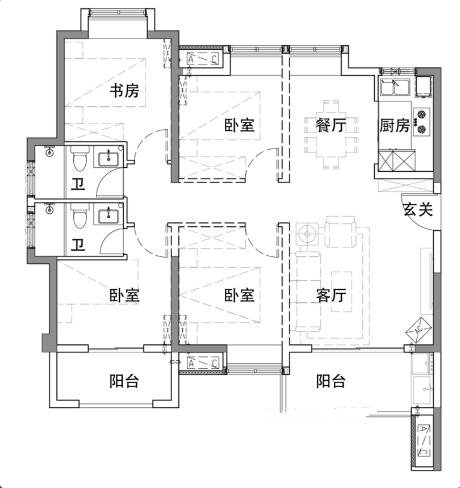 B6# 约116m²  4室2厅2卫2阳台