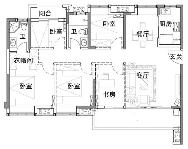 B5# 约136m²  5室2厅2卫2阳台